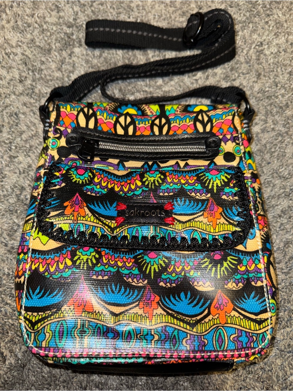 Sakroots Black Multicolor Patterned Crossbody Bag
